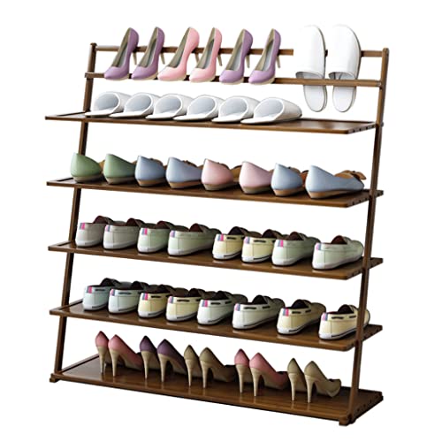 RSLEE Schuhaufbewahrung 5-stufiges Schuhregal für 24 Paar freistehendes Schuhregal aus Holz mit schrägem Design Schuhturm für High Heels und Hausschuhe (braun) Schuhregal
