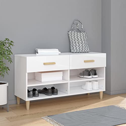 FENLAX Schuhregal Eingangsbereich Hochglanz-Weiß 102x35x55 cm Holzwerkstoff Schuhaufbewahrung Schuh-Organizer Holz Schuhständerschrank für Flur Schlafzimmer Ausreichender Stauraum Schlichtem Stil