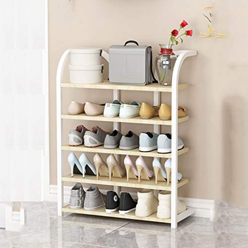 Schuhregal, 5-lagiges Eisenregal, platzsparender Haushalts-Schuhschrank, 70 x 90 x 27 cm (weißer Ahorn)