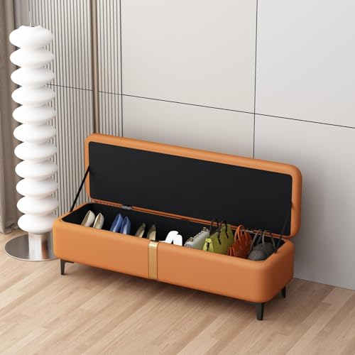 Nileco Moderne Aufbewahrungsbank, Gepolsterte Ottoman-Bank, Pu-Leder-endbank mit Metallbeinen, Fußhocker für Eingangsbereich, Wohnzimmer, Esszimmer, Schlafzimmer(80x40x40cm(31x16x16in), Orange)