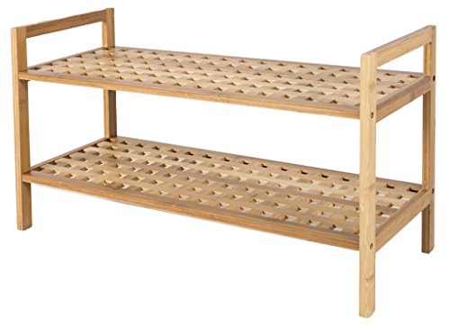 elbmöbel Schuhregal aus Bambus 40 x 68 x 28 cm Schuhschrank mit 2 Ablagen Schuhablage für 8 Paar Schuhe als Schuhständer und Schuhaufbewahrung aus Holz stabiles Regal, Natur