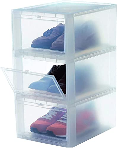 Iris Ohyama, Boxen, Organizer zur Aufbewahrung von Schuhen aus Kunststoff mit ergonomischen Griffen, 14 L, 3er-Set, stapelbar, BPA-frei, Schlafzimmer, Büro, Wohnzimmer, EUDF-M, transparent