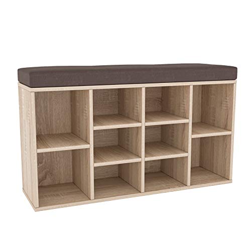 Target Home Schuhbank 10 Schuhe Schuhschrank Schrank Bank Schuhregal Regal Auflage Sitzbank Sitzauflage Grau (104x53.4x30, Eiche Sonoma)