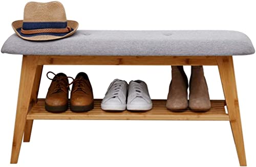 Schuhbank aus Bambus, gepolsterter Sitz, modernes Schuhregal, stehend, Holz, Schuhaufbewahrung, Organizer, Regalhalter für Eingangsbereich, Flurmöbel (Color : Grey, Size : 60Cm)