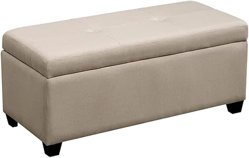 Ottoman Footstool Rechteckiger Schuhwechselhocker Abnehmbarer und waschbarer Stoffbezug Wohnzimmersofahocker Mit Klappscharnier Massivholzrahmen 120x43x42cm Ottomans (Farbe: Beige)