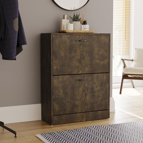 Vida Designs Schuhschrank mit 2 Schubladen, Schuhaufbewahrung, Organizer, ausziehbare Holzmöbel, Dunkles Holz