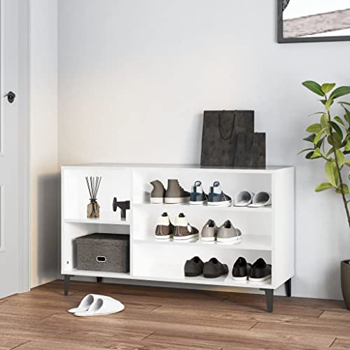 FENLAX Schuhregal Eingangsbereich Hochglanz-Weiß 102x36x60 cm Holzwerkstoff Schuh-Organizer Stauraum Schrank Schuhaufbewahrung Holz Schuhständerschrank für Flur Schlafzimmer Stabil und Robsut