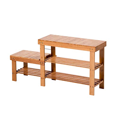 2-Tier Schuhregal Kind Ändern Schuhbank Speicherorganisator Regal Pflanzenständer Natürliche Bambus Holz Stabil Freistehend (45 cm Höhe)