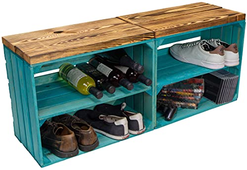 Kistenkolli Altes Land 2er Set Obstkiste aus Holz & Holzplanken Schuhschrank Hocker Sitzbank Weinablage Weinschrank Holzbank Regalkiste 50 x 29 x 43cm L x T x H