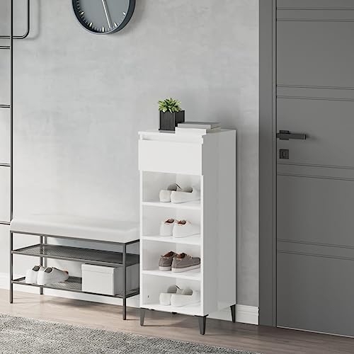 FENLAX Schuhregal Eingangsbereich Hochglanz-Weiß 40x36x105 cm Holzwerkstoff Schuhaufbewahrung Schuh-Organizer Stauraum Schrank Holz Schuhständerschrank für Flur Schlafzimmer Praktische Design
