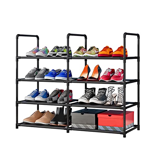 LINZINAR Schuhregal mit 4 Ebenen, Schuhregal aus Metall, 12–16 Paar Schuh-Organizer für Eingangsbereich, Schrank, Schlafzimmer, Wohnzimmer, Schwarz