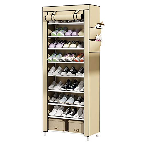 UDEAR 10-Tier Schuhschrank Schuhregal Storage Shoe Shelf for 27 Pairs of Shoes Beige