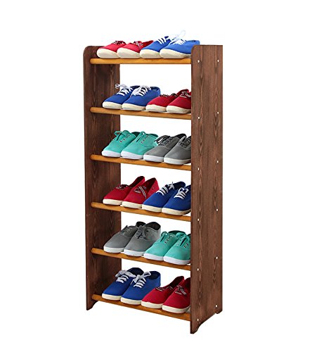 MODO24 Schuhregal Schuhschrank Schuhe Schuhständer RBS- 6-45 (Seiten Dunkelbraun, Stangen in der Farbe Erle)