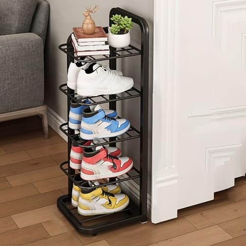Schuhregal aus Eisen mit 5 Ebenen, platzsparender, einfacher Ständer, mehrschichtiges Lagerregal, für Eingangstür, Veranda, Wohnzimmer, Zimmer, Schlafzimmer (Gold, Weiß, Schwarz) (Schwarz 26 x 28