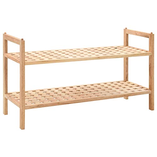 TEWTX7 Schuhregal Walnuss stapelbar L x B x H : 69 x 26 x 40 cm Schuhablage mit 2 Ablagen für ca. 6 Paar Schuhe Holz Schuhrschrank zum aufeinander Stellen aus Nuss, Natur