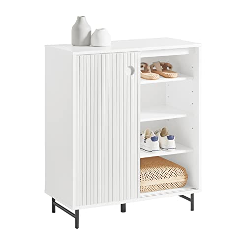 SoBuy FSB62-W Schuhschrank Küchenschrank Sideboard mit Schiebetüren Kommode Schrank Beistellschrank Aufbewahrungsschrank Weiß BHT ca.: 70x87x37cm