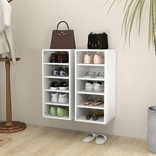 YuMeng Schuhschränke 2 STK Schuhorganizer, Flurgarderobe, Shoe Cabinet, Schuh Schrank, Flurschrank, Schuhkipper, Schuhaufbewahrung, Hochglanz-Weiß 31,5x35x70 cm Spanplatte