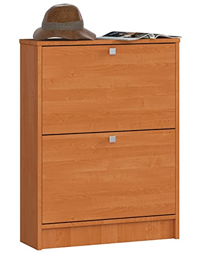 AKORD Schuhschrank mit 2 Schuhkippern | Schuhkipper | Schuhregal geschlossen | Schuhbank | Schuhaufbewahrung | B60 x H80 x T20 cm, Gewicht 21 kg | Farbe Erle