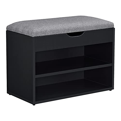 [en.casa] Schuhbank Gentofte 60x30x46cm Schuhschrank mit 3 Ablagefächern Schuhablage für 4 Paar Schuhe Sitzbank Schwarz/Grau