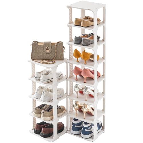 Schuhregal mit 5 Etagen, Organizer für Schrank, Schuhhalter, Aufbewahrung, schmal, Kunststoff, vertikal, freistehend, für den Eingangsbereich, stapelbar, Stabilität, DIY, Grau