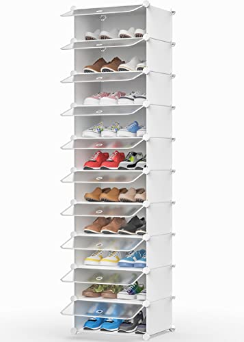 HOMIDEC, 10 Ebenen Schuhschrank Kunststoff Schuhregale Organizer Schrank Flur Schlafzimmer Eingang, Weiß & Transparent