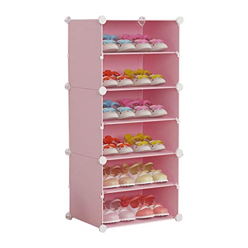 GHCXY Schuhregale Organizer, Regal Für Kinder Modulare Aufbewahrungsbox Mädchen Schuhregal Junge Schlafzimmer Wohnzimmer Küche Schuhkabinett Sammeln Sie Sonnenkarten Aufbewahrungstühle,Rosa,6 Schicht