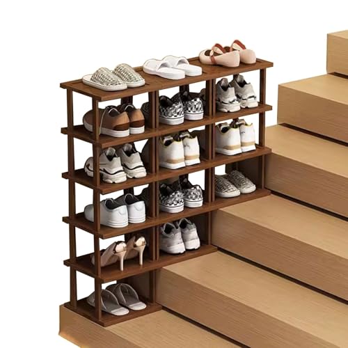 Offener Schicht Schuhschrank Holz Schmal, Schuhregal Schmal Schuhständer Vertikal Platzsparend In der Ecke,Schuhablage Bambus Hoch, für Schlafzimmer und Flure Platzsparend(Color:A,Size:6+5+4 Tier)