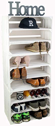 3 x Schuhschrank Schuhablage Schuhkommode Flur Sitzbank Organizer Schuhbank Standregal Garderobe aus Holz Maße 50x30x40cm (je Kiste) stabiles Regal in Obstkisten Optik (3er Set Weiss)