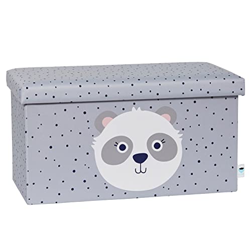 LOVE IT STORE IT Sitzbank mit Stauraum - Truhe mit Deckel aus hochwertigem Stoff - Bequem und extra stabil - Grau mit Panda - 65x35x35 cm