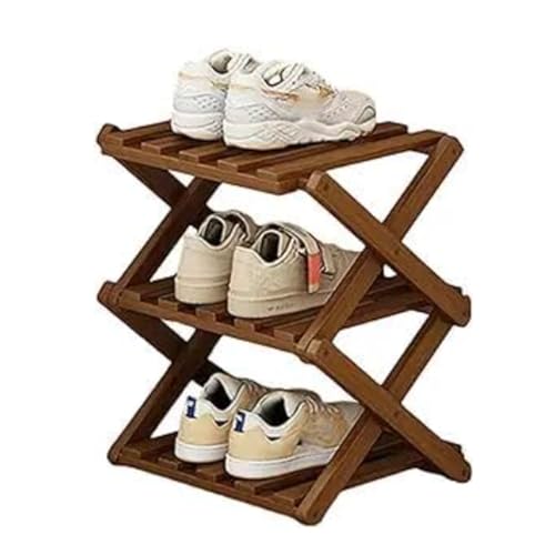 Faltbares Schuhregal, Schuhregal aus Holz, faltbares Schuh-Organizer-Rack, freistehende Schuhregale aus Bambus, for Eingangsbereich, Schlafzimmer, Wohnzimmer, Veranda ( Color : Brown , Size : 3-layer