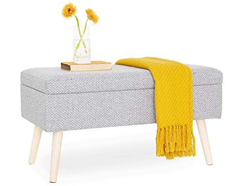 Suhu Sitzbank Gepolsterte mit stauraum groß, aufbewahrungsbox mit Deckel betthocker Pouf hocker, schuhbank truhenbank fußbank aus Leinen mit holzbeine, für Flur Schlafzimmer Wohnzimmer 80cm Grau