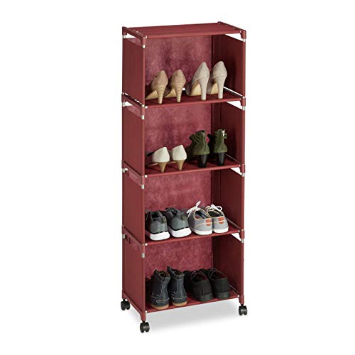 Relaxdays Schuhregal Stoff, 8 Paar Schuhe, 5 Ebenen, platzsparend, offen, Textil Schuhschrank, HBT 136 x 51 x 31 cm, rot, 1 Stück