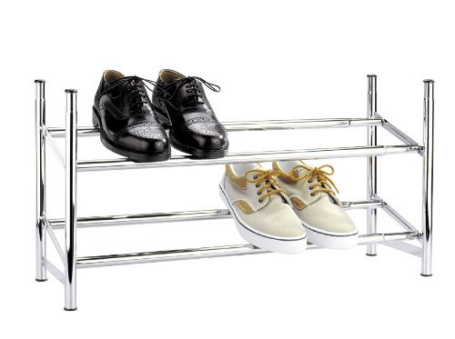 WENKO Schuhregal ausziehbar, geräumige Schuhaufbewahrung 10 Paar Schuhe, stapelbar, auch den begehbaren Kleiderschrank, 62 115 x 35 x 23 cm, in Chrom Optik
