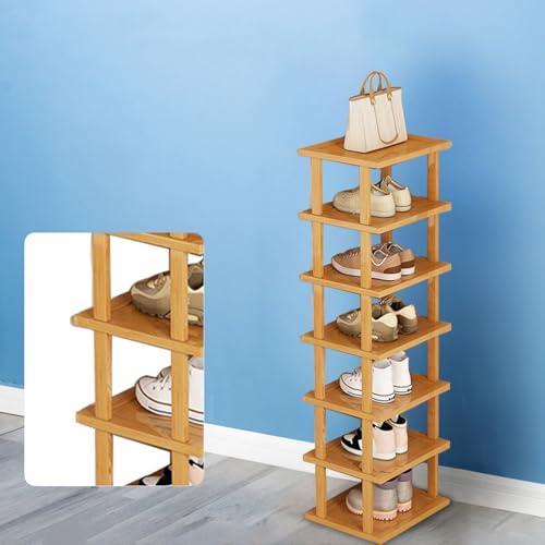 Großes Schuhregal aus Bambus, platzsparend, schmales Schuhregal, Organizer für Badezimmer, Wohnzimmer, Eingangsbereich, Flur und Garderobe, 7-stöckiges Lagerregal aus Holz