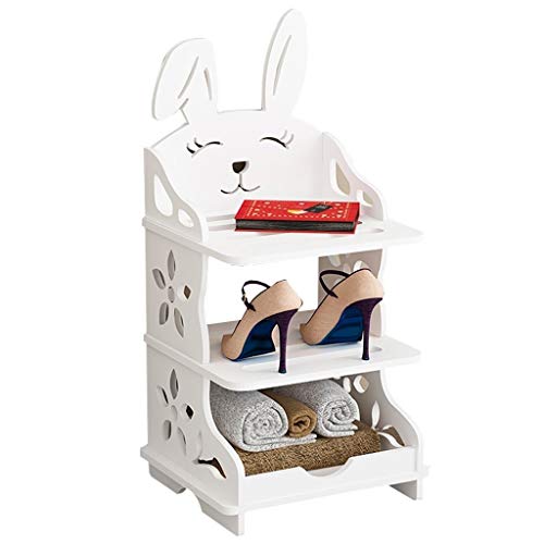 AVEO Schuhregal Kinderzimmer Schuhständer, Boden stehend Kaninchen Kinder Holz-Speicher-Organisator Schrank Schuhregal Nettes Buch Regale Entryway Möbel, Weiss Schuhschrank (Größe : 3 Tier)