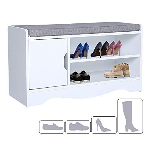 EASE Schuhbank mit Sitzkissen Schuhregal Sitzbank Schuhregal Sitz Flur Schuhablage Schuhkommode Organizer Boden Standregal Lowboard Garderobe Möbel Rack Kissen Polster, BHT ca: 80x44x30cm