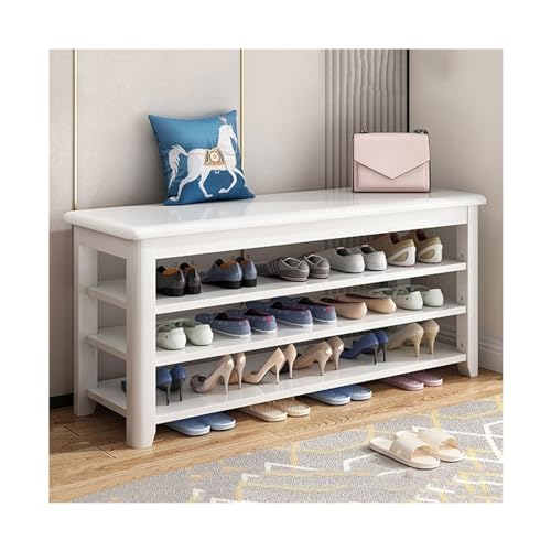 Schuhregal aus massivem Holz mit verstellbarem 2/3-stöckigem Regal und Aufbewahrungsbank, weißer Schuhständer und Halter für Schuhe, 100 x 30 x 56 cm