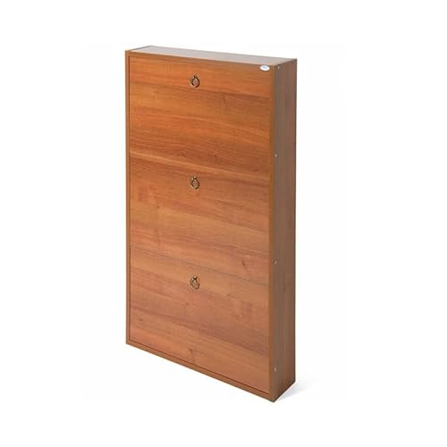 Schlanker antiker Nussbaum-Schuhschrank aus Melaminholz 3 Klappen 108x65x15 cm