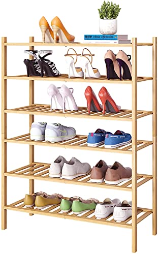 Stapelbares Schuhregal aus Bambus – stabiles, freistehendes Schuhregal für Eingangsbereich, Flur und Schrank – Aufbewahrungslösung aus natürlichem Holz (6 Paar)