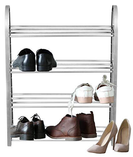 Schuhregal bis 8 Paar Schuhe Schuhablage 4 Ebenen Schuhschrank Campingschrank Ständer Metall (Grau)