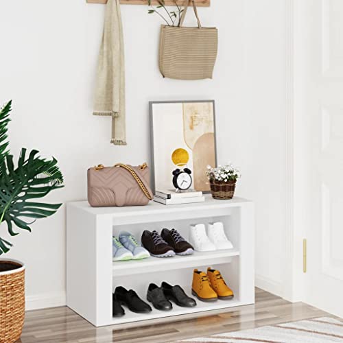 FENLAX Schuhregal Eingangsbereich Weiß 75x35x45 cm Holzwerkstoff Schuhaufbewahrung Schuh-Organizer Holz Schuhständerschrank für Flur Schlafzimmer Ausreichender Stauraum Einfacher Stil