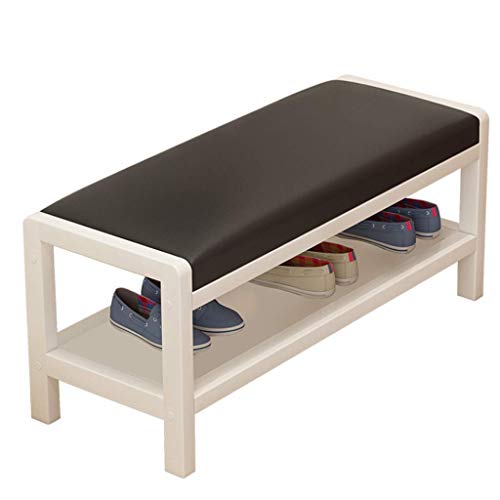 FCBCVBC Nordic Schuhwechselhocker Massivholz Schuhregal Schuhschrank Hocker an der Tür Schuhablage Rack Einfache Schuhregal Sofahocker PU-Kissen Platz sparen Geeignet für Kinder Männer (Größe: Weiß