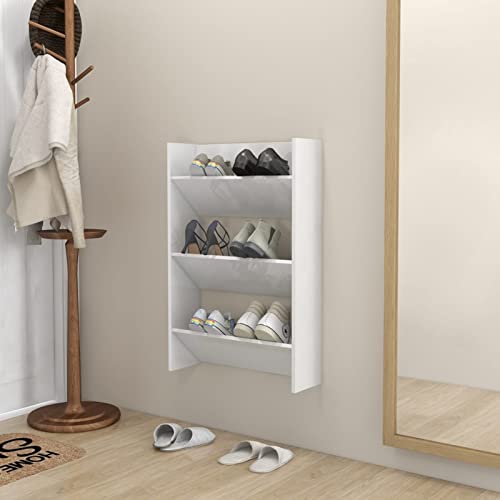 RONGQI Wand-Schuhschrank, Schuhorganizer, Flurgarderobe, Shoe Cabinet, Schuh Schrank, Flurschrank, Schuhkipper, Schuhaufbewahrung, Hochglanz-Weiß 60x18x90 cm Spanplatte