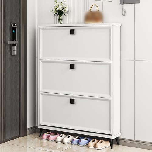 Schmaler Schuhschrank mit verstecktem Stauraum, modernes Schuhregal aus Holz für Eingangsbereich, Flur, Schlafzimmer, Wohnzimmer, freistehender Schuhschrank mit Türen, bunte Optionen erhältlich (weiß)