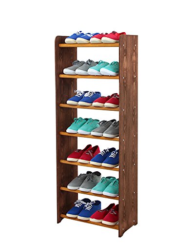 MODO24 Schuhregal Schuhschrank Schuhe Schuhständer RBS-7-45 (Seiten Dunkelbraun, Stangen in der Farbe Erle)