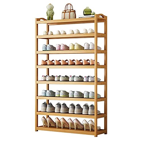 Schuhregal aus Bambus mit 8 Ebenen: stabiler, tragbarer, staubdichter, rutschfester Schuhnizer für den Haushalt, nachhaltige Schuhaufbewahrungslösung aus Holz (90 cm)