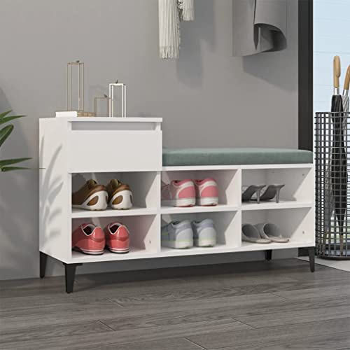 FENLAX Schuhregal Eingangsbereich Hochglanz-Weiß 102x36x60 cm Metall Schuhaufbewahrung Schuh-Organizer Stauraum Schrank Holz Schuhständerschrank für Flur Schlafzimmer Stabil und Robsut