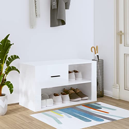 Higsose Schlafzimmer Schuhregal Hochglanz-Weiß 80x35x45 cm Holzwerkstoff Schuhaufbewahrung Schuh-Organizer Holz Schuhständer Holzschrank für Eingang Flur Ausreichender Stauraum Schlichtem Stil
