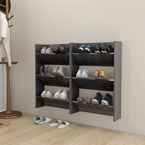 Mogou Wand-Schuhschränke 2 STK Schuhorganizer, Flurgarderobe, Shoe Cabinet, Schuh Schrank, Flurschrank, Schuhkipper, Schuhaufbewahrung, Hochglanz-Grau 60x18x90 cm Spanplatte