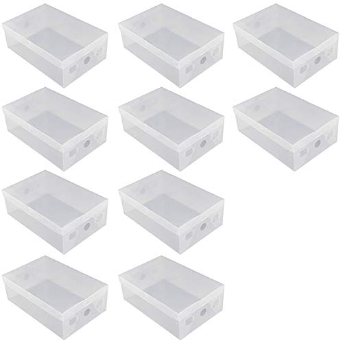 Cobeky 10 Stück faltbare Kunststoff-Schuh-Aufbewahrungsboxen stapelbar Organizer Schuhregal Korb Schuh-Box 33 x 21 x 12 cm